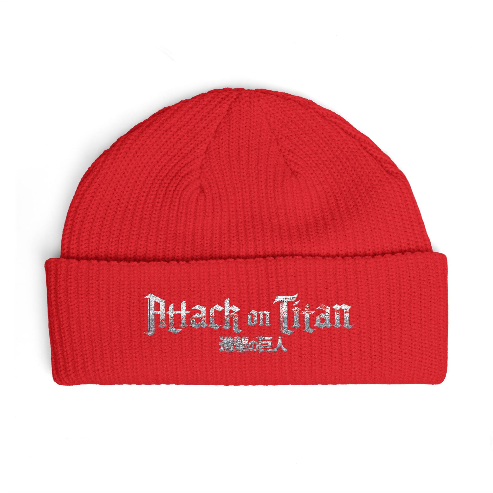 Attack on Titan Cuff Beanie — Embroidered Anime Knit Hat