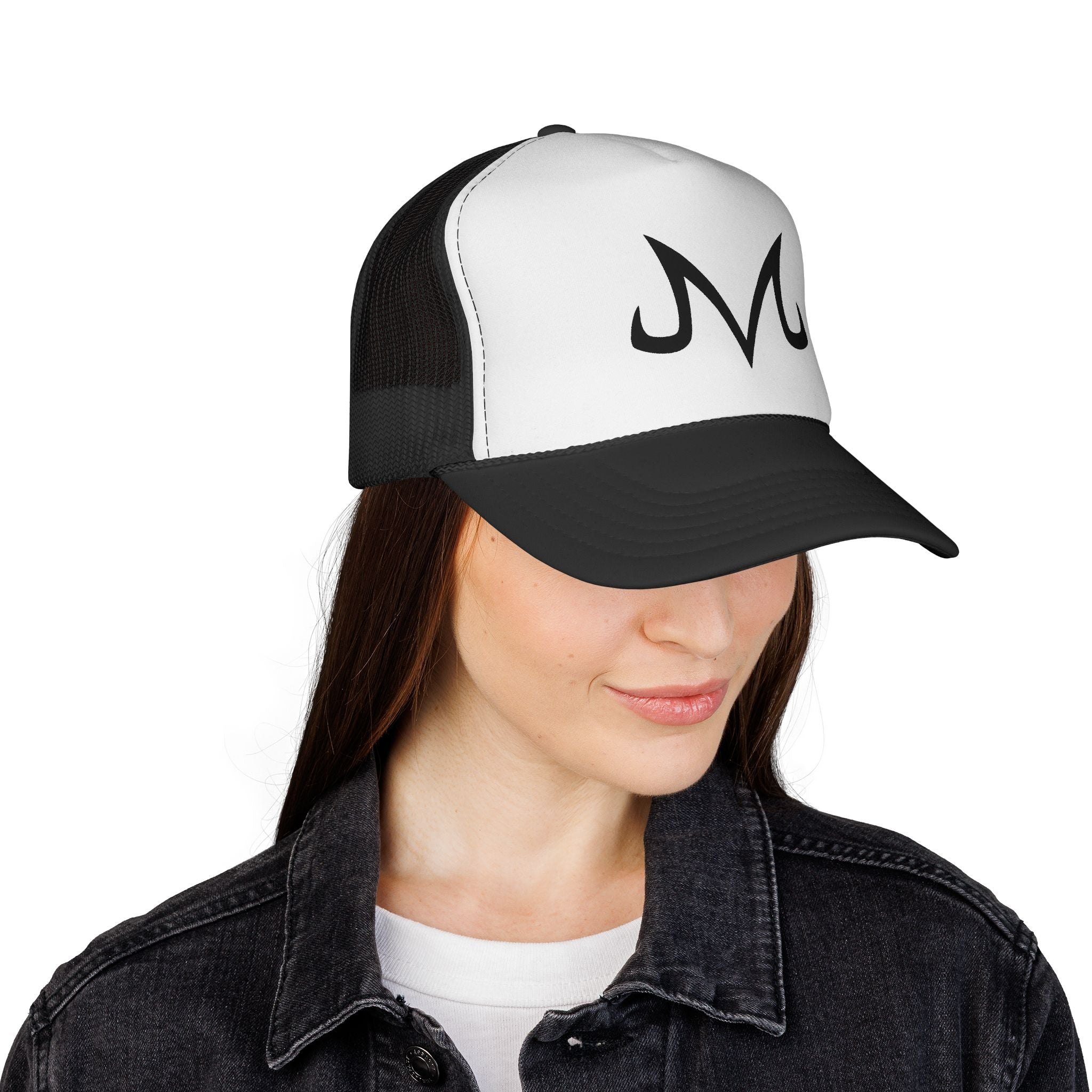 Dragonball z Majin 'M' Trucker Cap — Minimal Black & White Mesh Hat