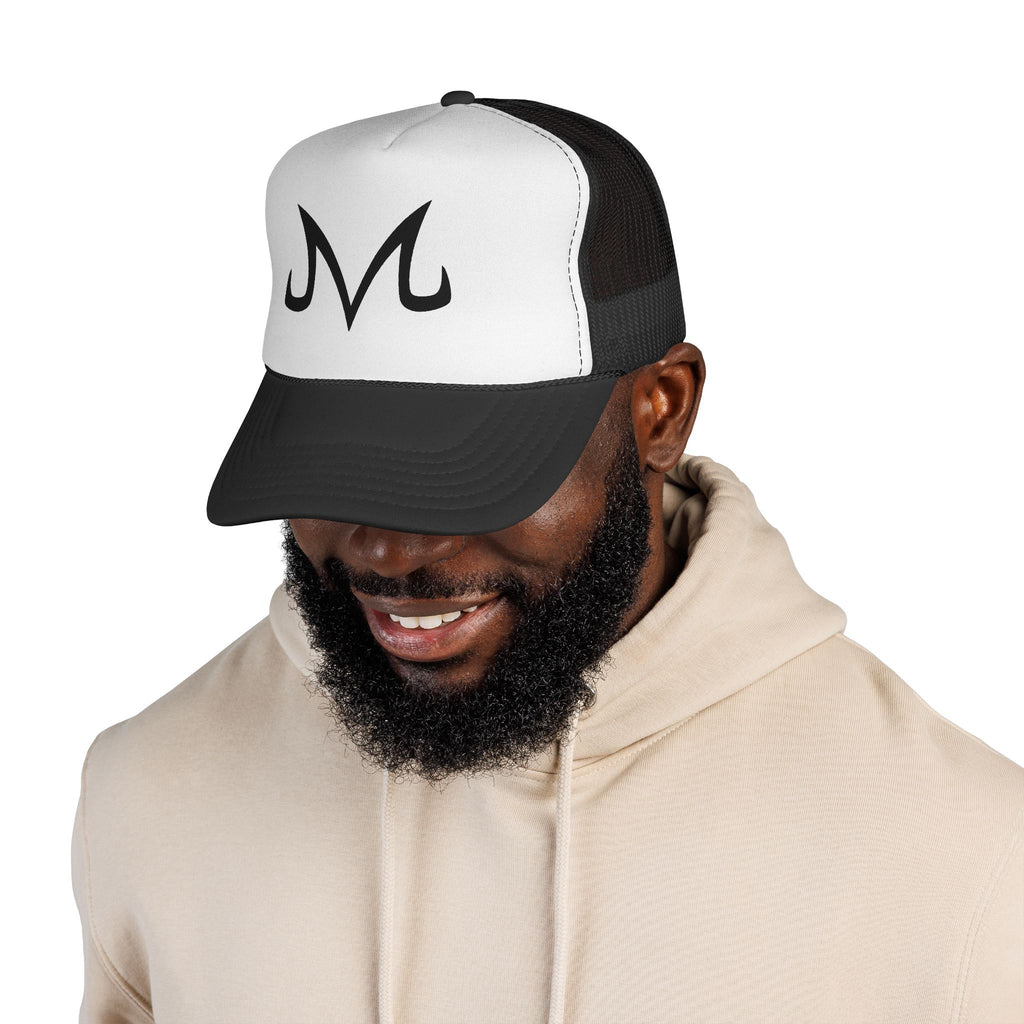 Dragonball z Majin 'M' Trucker Cap — Minimal Black & White Mesh Hat