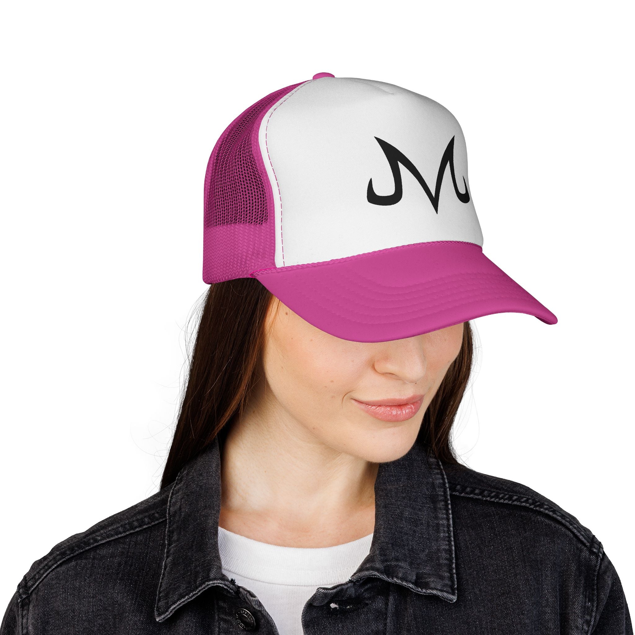 Dragonball z Majin 'M' Trucker Cap — Minimal Black & White Mesh Hat