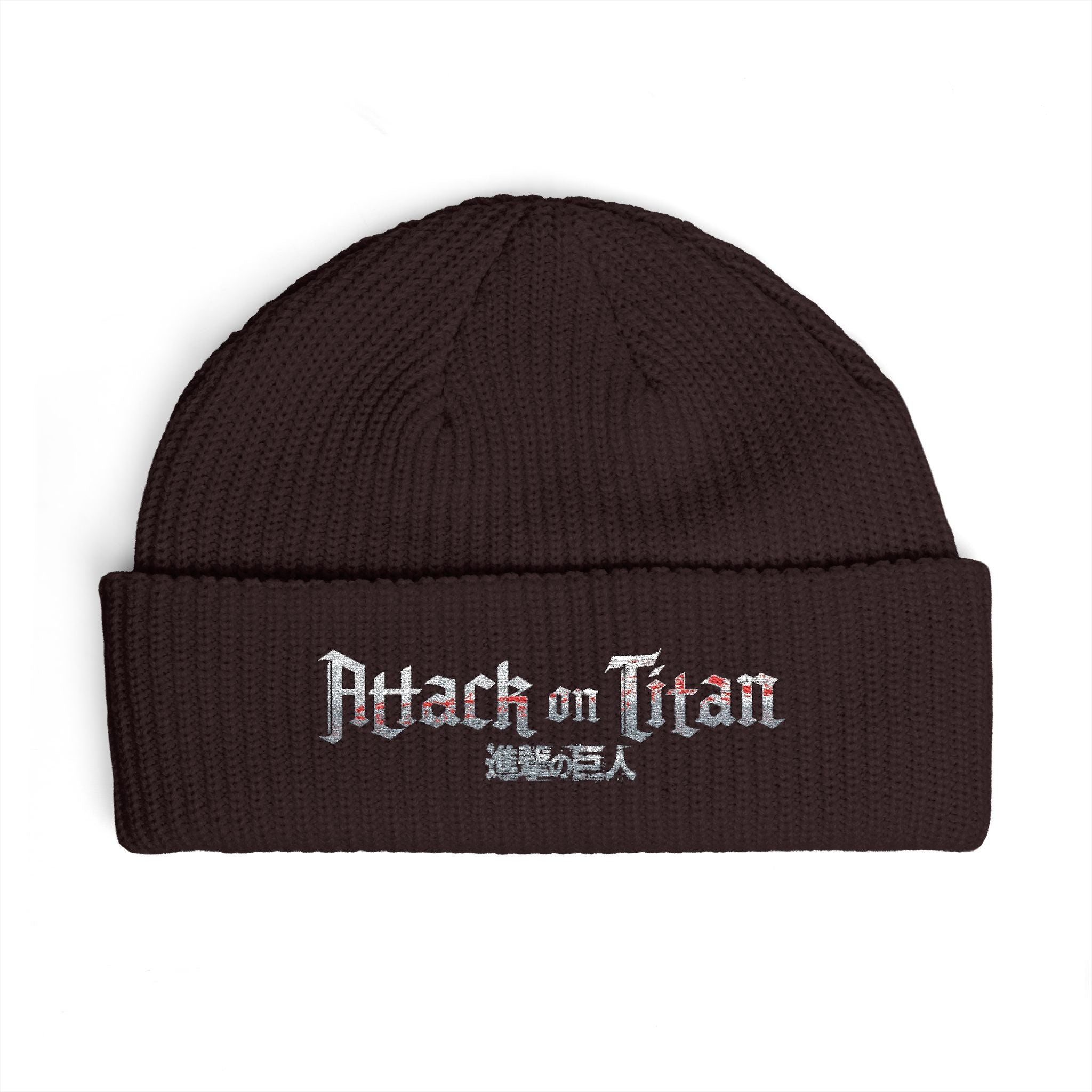 Attack on Titan Cuff Beanie — Embroidered Anime Knit Hat